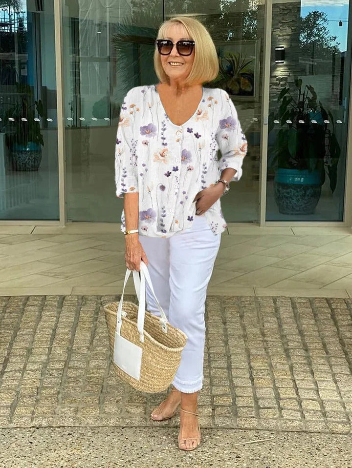 Elaine | Button Front Floral Blouse