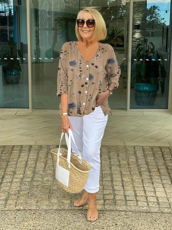 Elaine | Button Front Floral Blouse