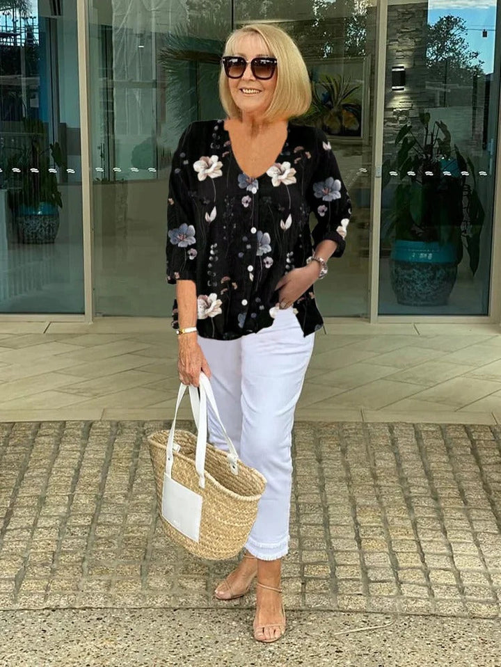 Elaine | Button Front Floral Blouse