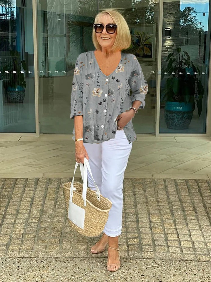 Elaine | Button Front Floral Blouse