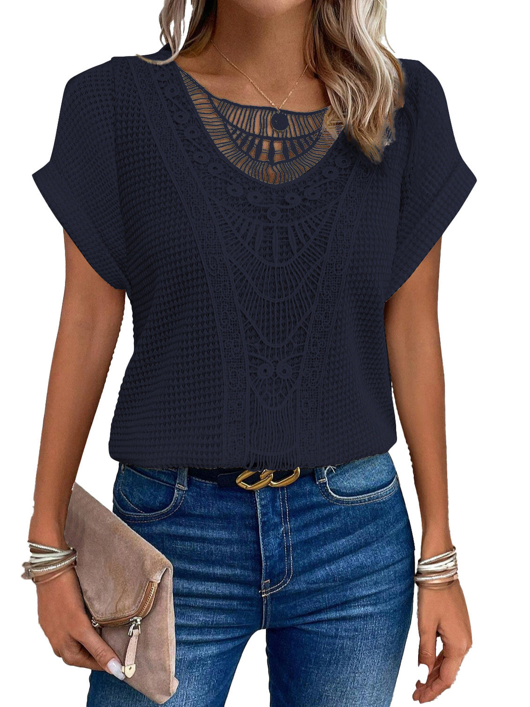 Rita | Crochet Accent Knit Top