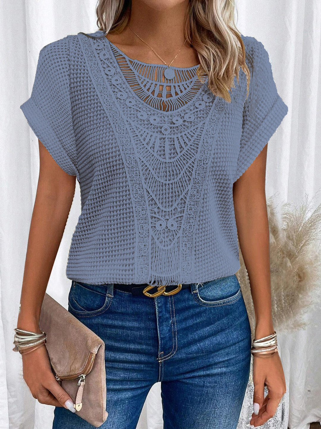 Rita | Crochet Accent Knit Top