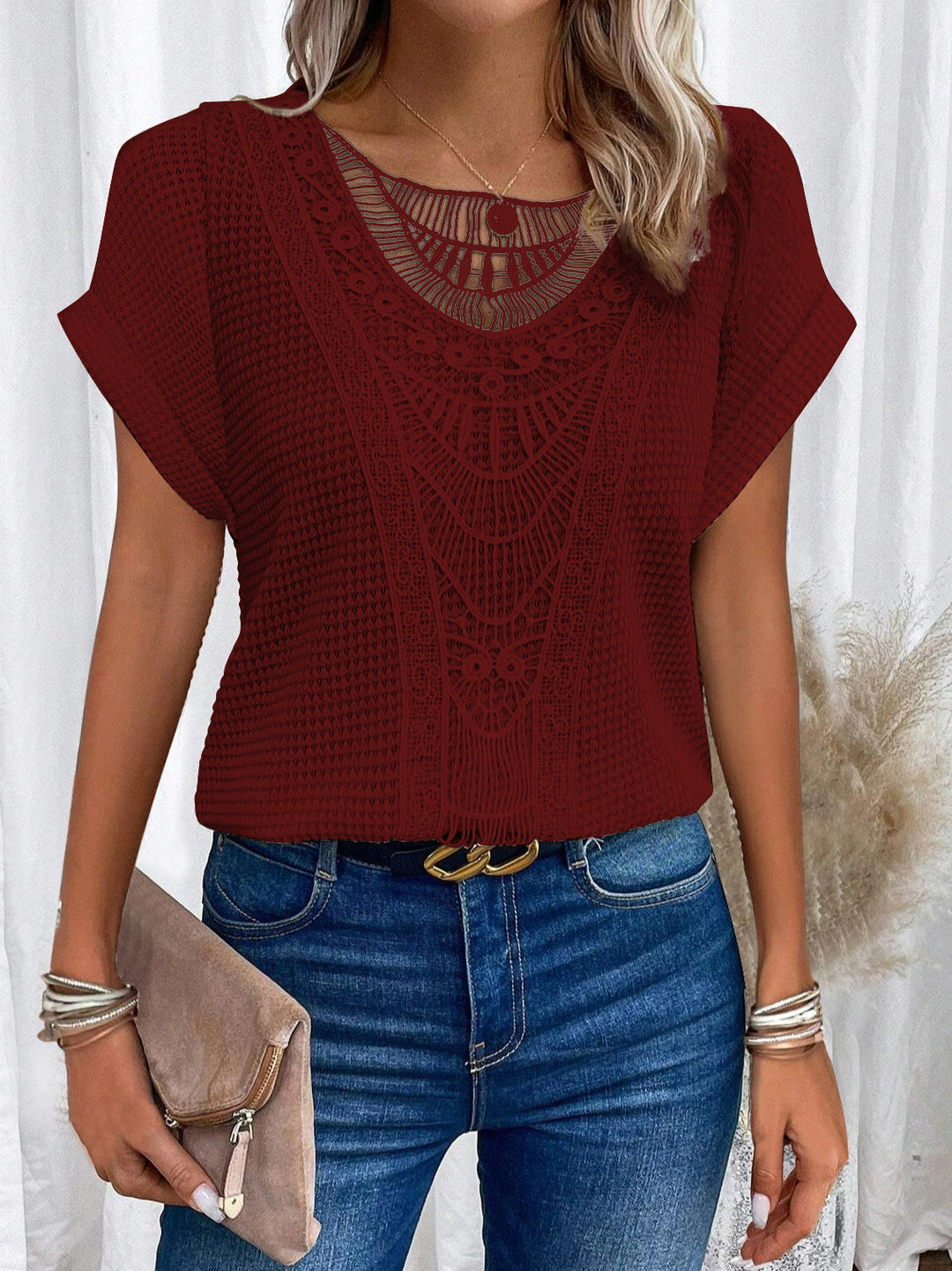 Rita | Crochet Accent Knit Top