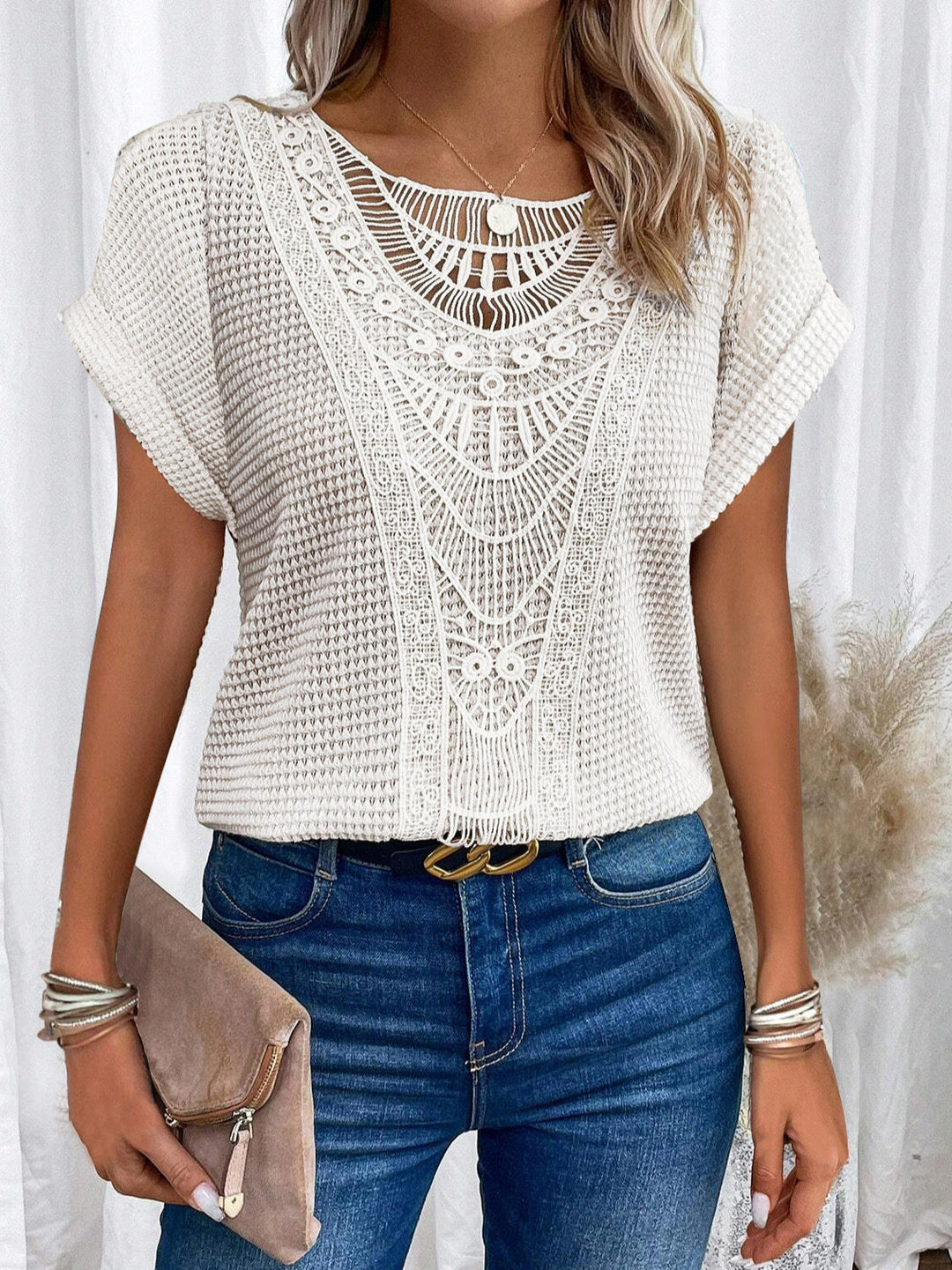 Rita | Crochet Accent Knit Top