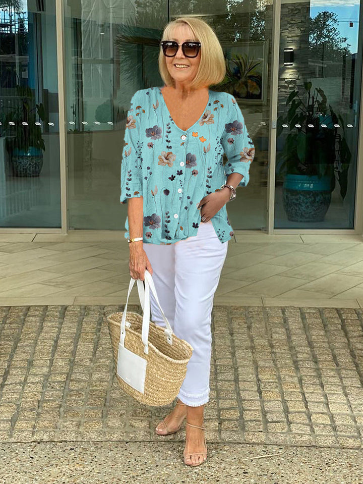 Elaine | Button Front Floral Blouse